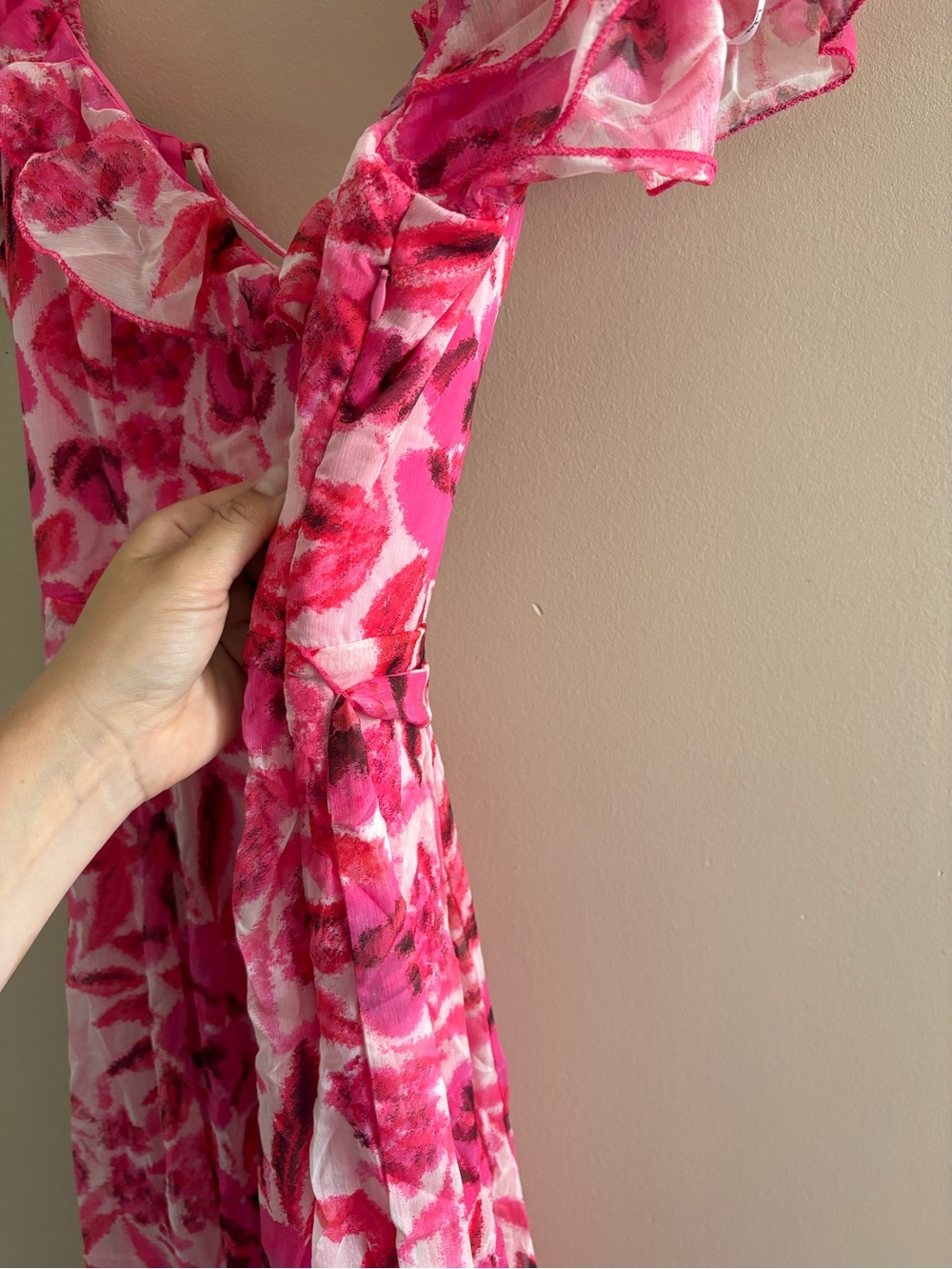 Lulus Sensationally Sweeter Bright Pink Floral Ruffled Maxi Dress Size Medium - Picture 8 of 13